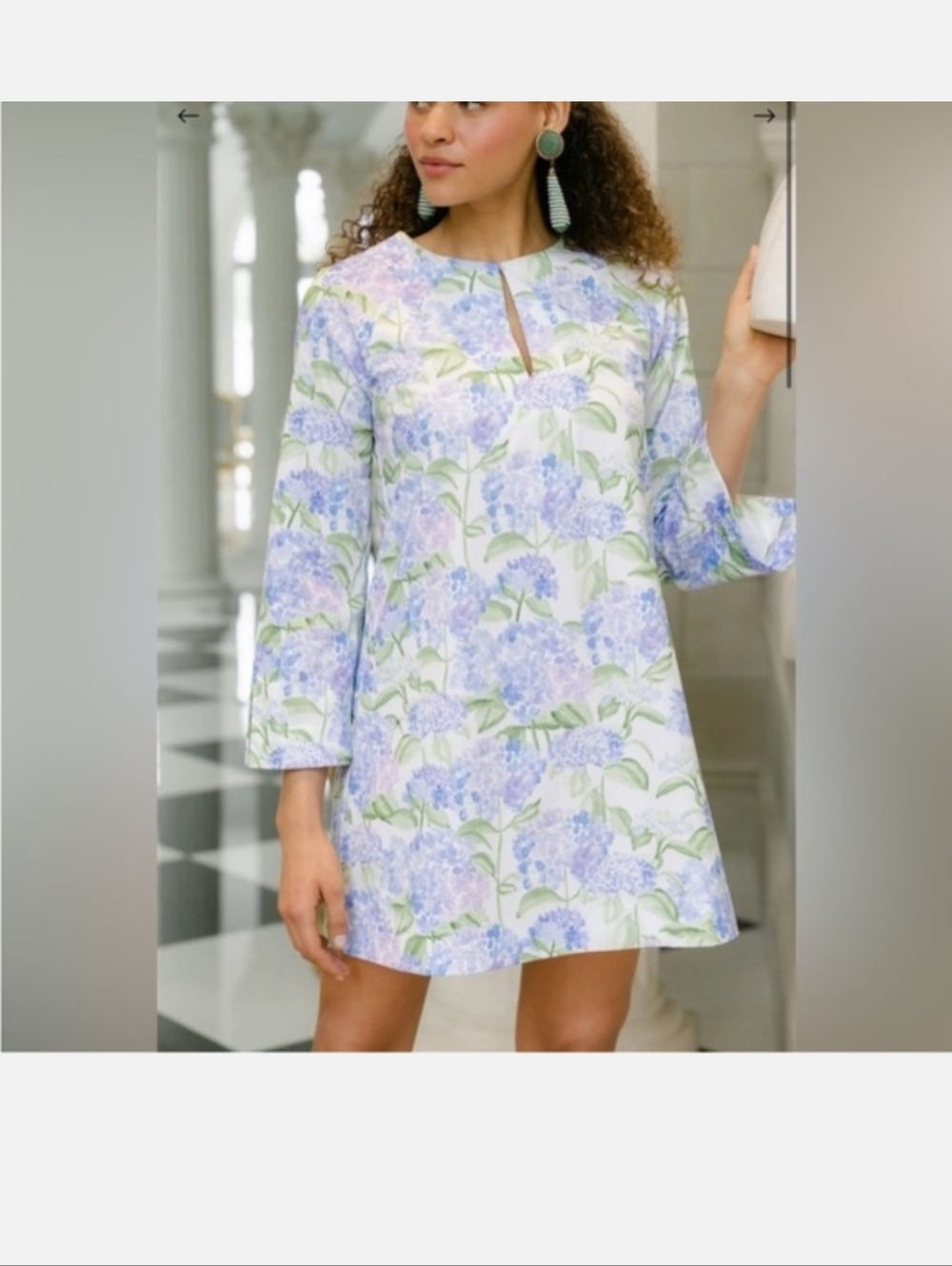 Hill House Artemis Blue Hydrangea Floral  Long Sleeve Cotton Dress XL